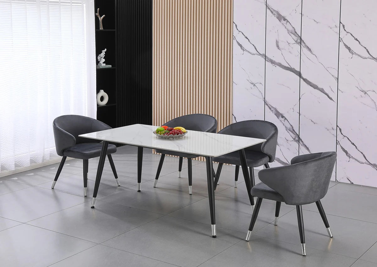 LARKIN DINING TABLE WHITE WITH SILVER